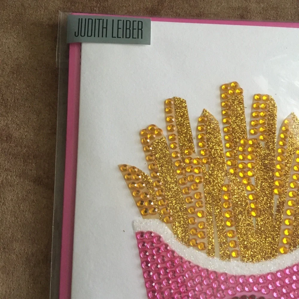 JUDITH LEIBER NIB AUTHENTIC BEJEWELED FRIES DESIGN BIRTHDAY CRYSTALS CARD